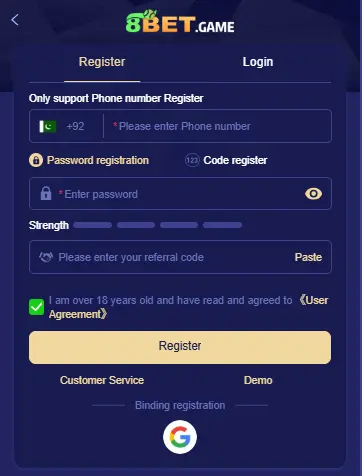 8Bet Game Register/ Login Image